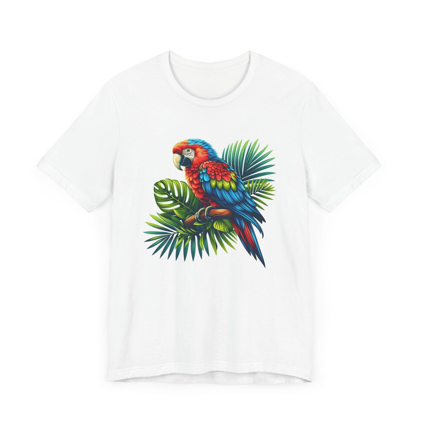 Colorful Macaw Parrot perched gracefully on Lush Green Branch Graphic T-Shirt