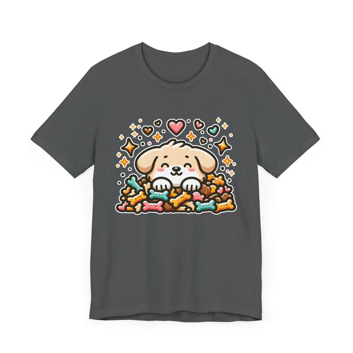 Puppy Face & Paw on a Pile of Treats | Stars & Hearts Reaction Graphic T-Shirt