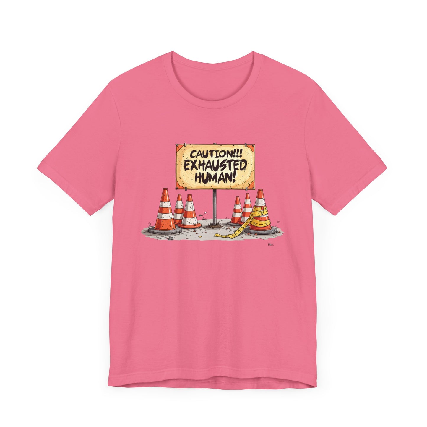 Caution Exhausted Human Tee, Low Energy Warning Shirt, Sleepy Mood Graphic, Funny Real Life Top, Tired Brain Gift