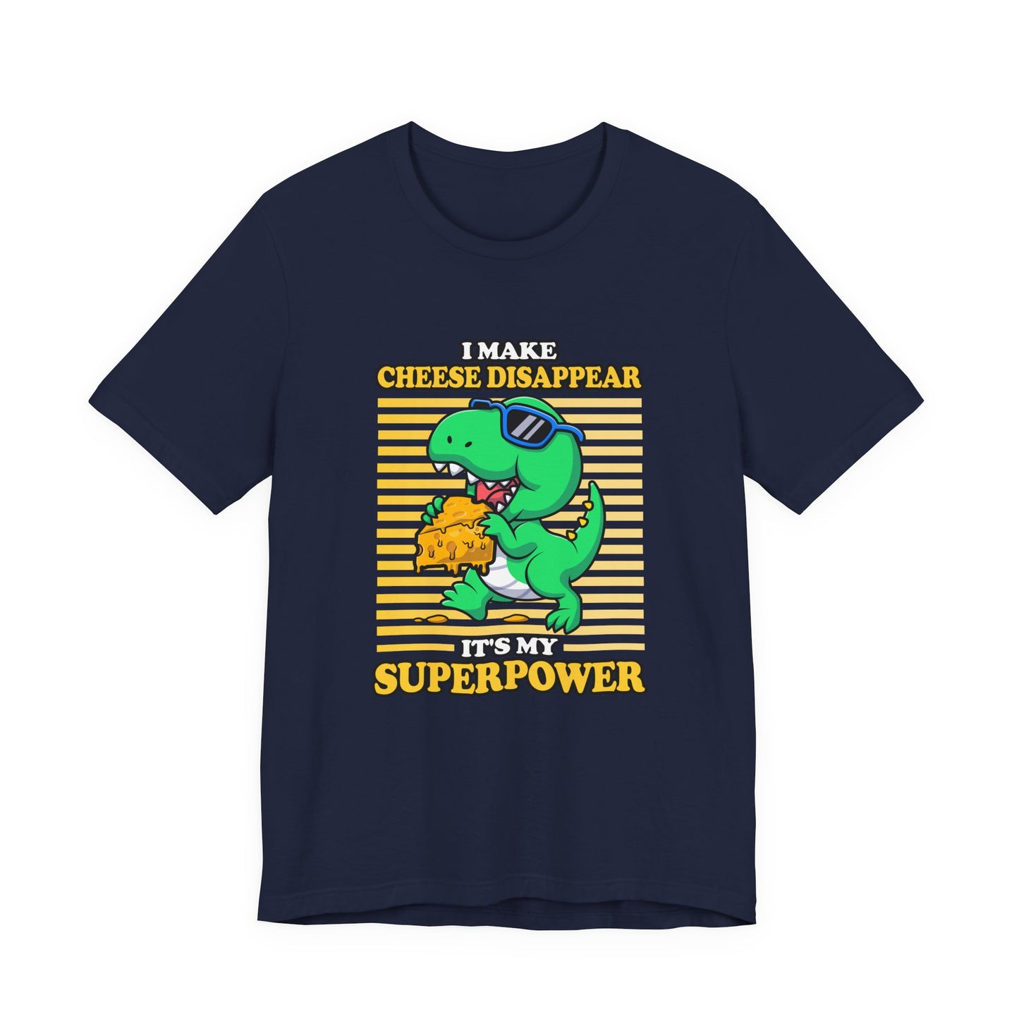 I Make Cheese Disappear T-Shirt – Cool Dinosaur With Sunglasses Running Away Humor Graphic Tee