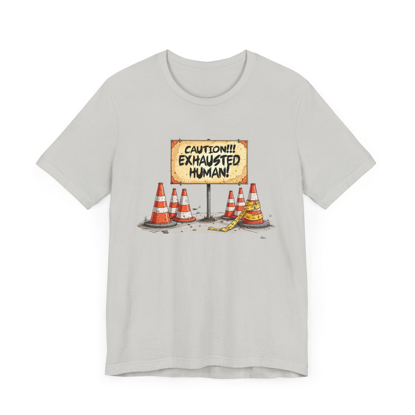 Caution Exhausted Human Tee, Low Energy Warning Shirt, Sleepy Mood Graphic, Funny Real Life Top, Tired Brain Gift