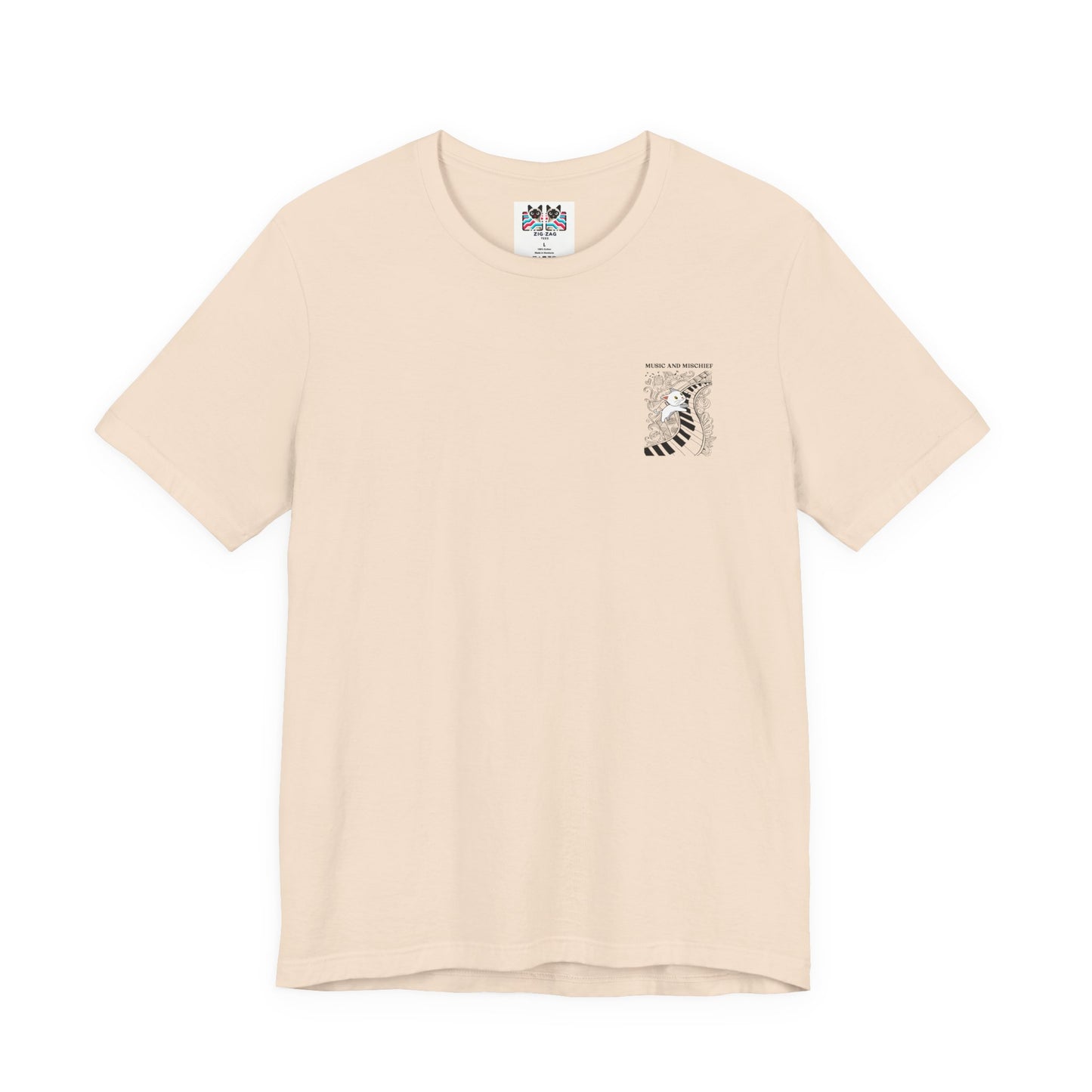 Music and Mischief T-Shirt – Piano and Playful Cat Graphic