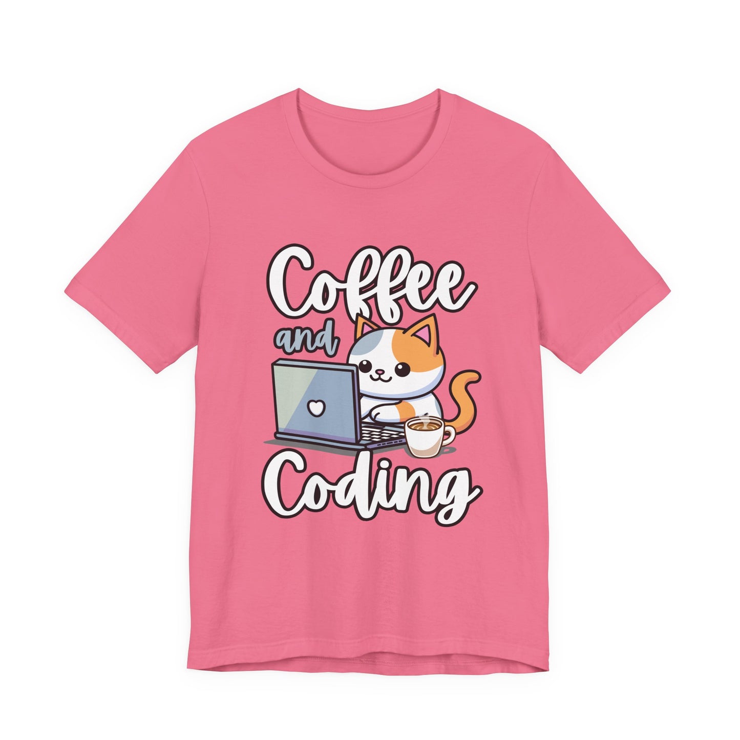 Coffee and Coding Cat Laptop Tshirt – Purrfect for Programmers