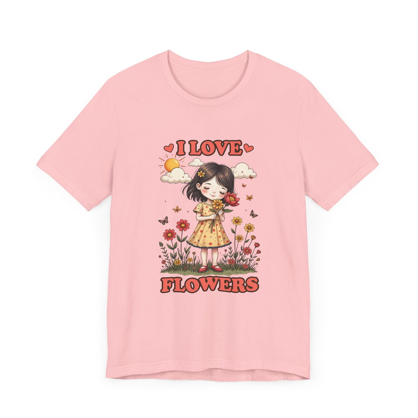 I Love Flowers T-Shirt – Cute Girl and Floral Garden Graphic Tee