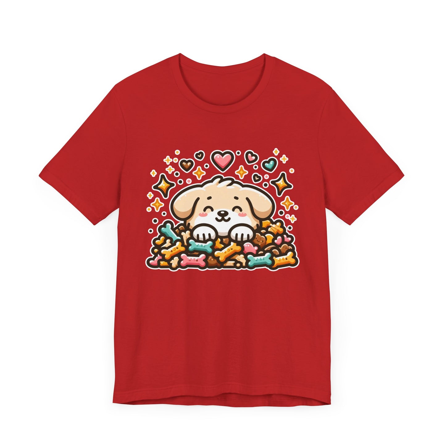 Puppy Face & Paw on a Pile of Treats | Stars & Hearts Reaction Graphic T-Shirt