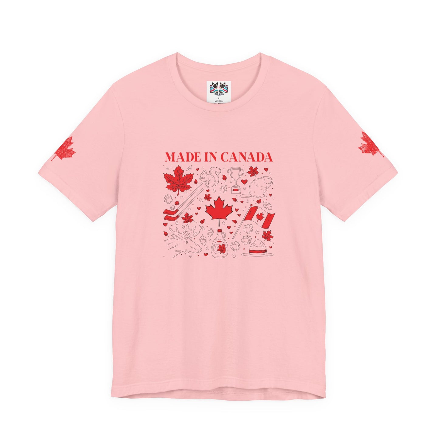 Made In Canada Iconic Symbols - Red & Black outline Print T-Shirt