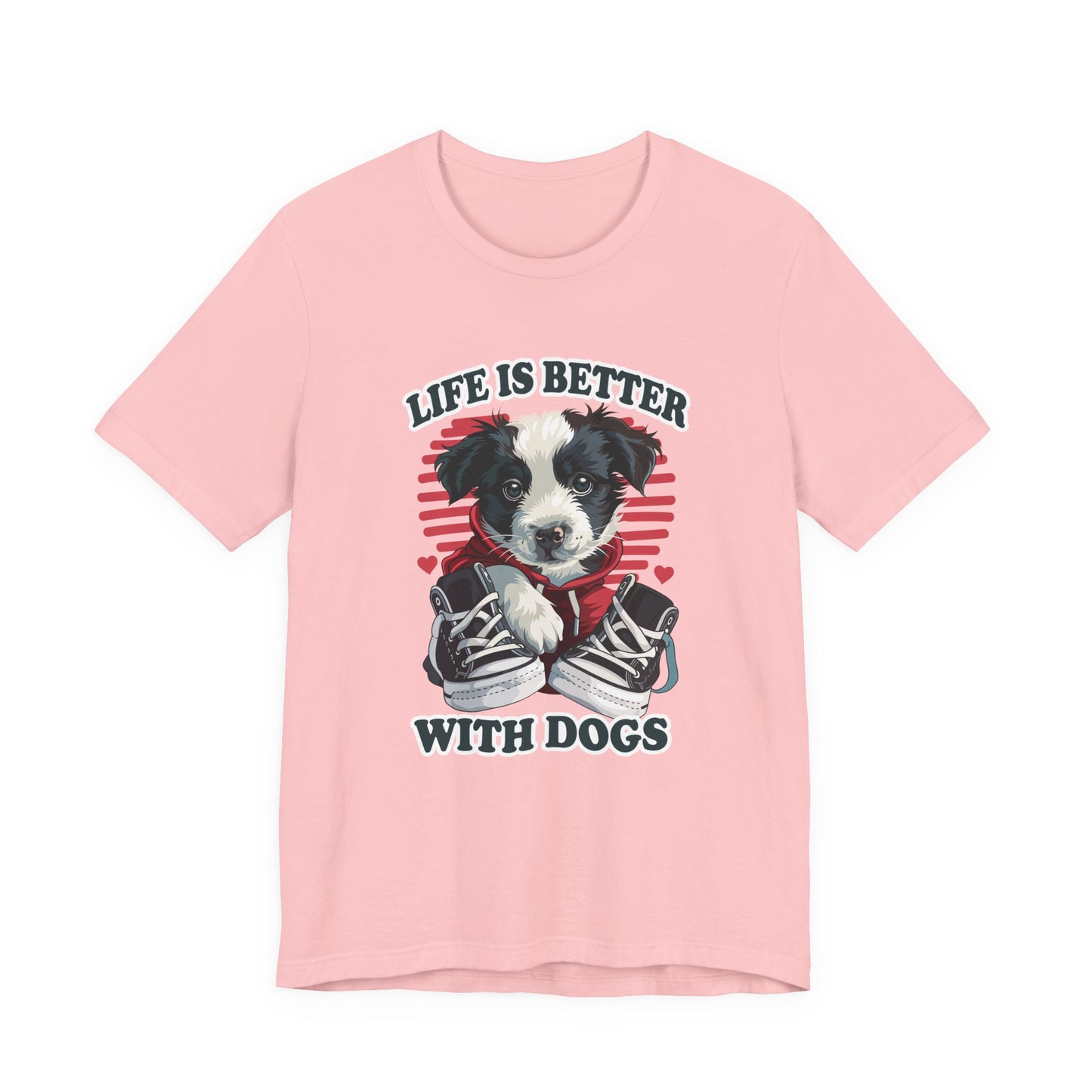 Life Is Better With Dogs T Shirt Cuddly Dog in Jacket Sitting by Shoes Graphic