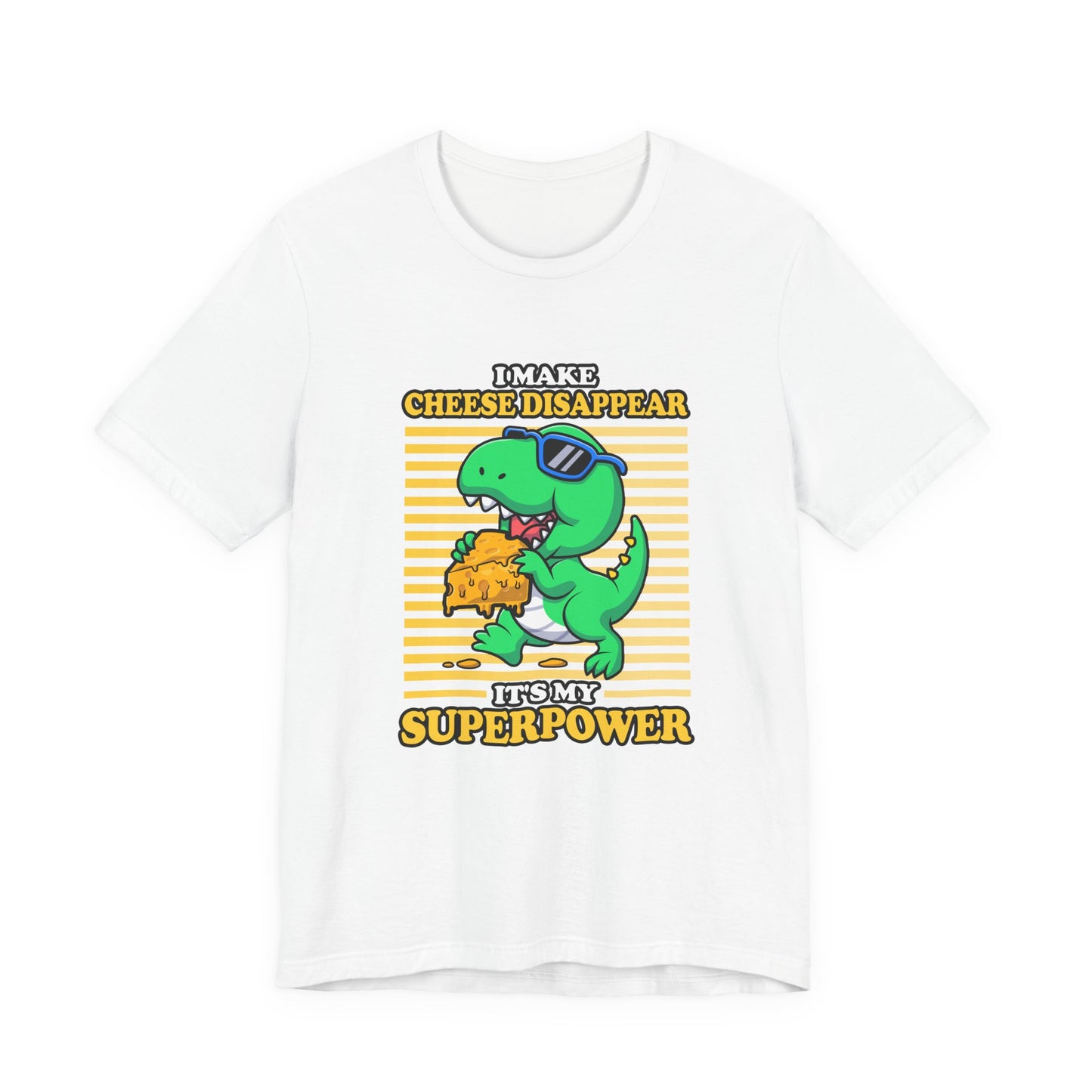 I Make Cheese Disappear T-Shirt – Cool Dinosaur With Sunglasses Running Away Humor Graphic Tee
