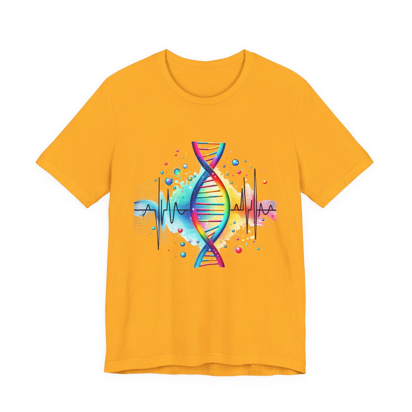 Life in Color – Vibrant DNA Helix with Medical Lifeline Graphic T-Shirt