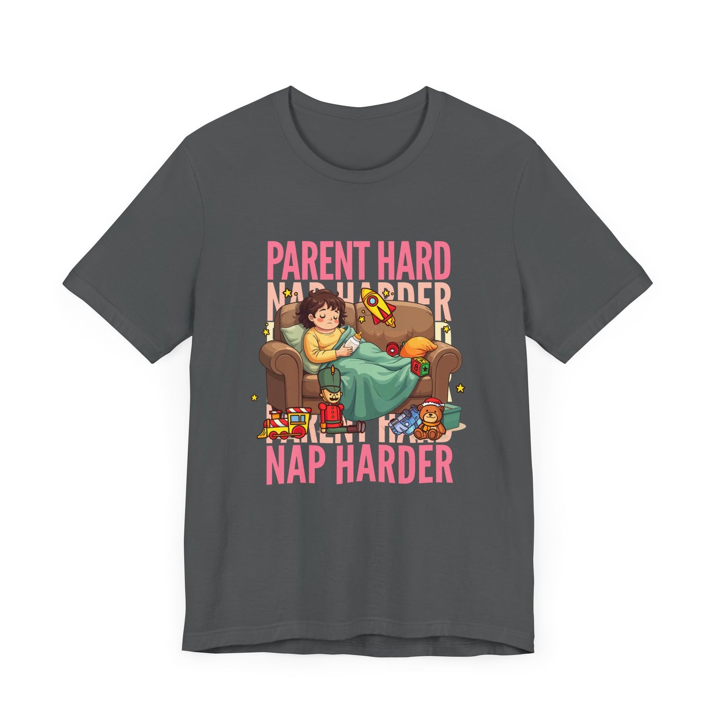 Parent Hard Nap Harder Tee, Funny Parenting Life Shirt, Tired Parent Graphic Tee, Sleepless Caregiver Top, Family Survival Gift