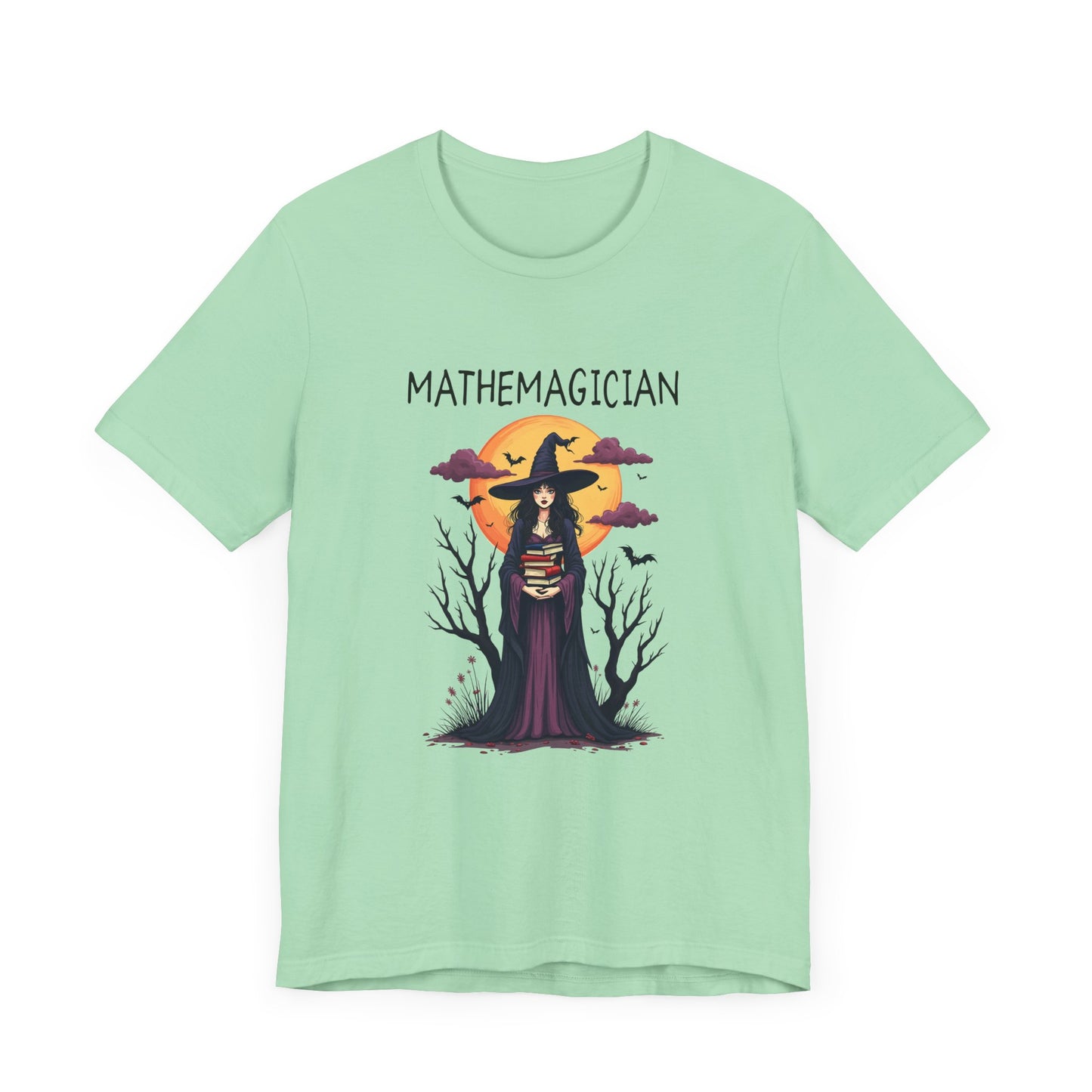 Enchanted Math Magician Tee – Witch with Books and Bats