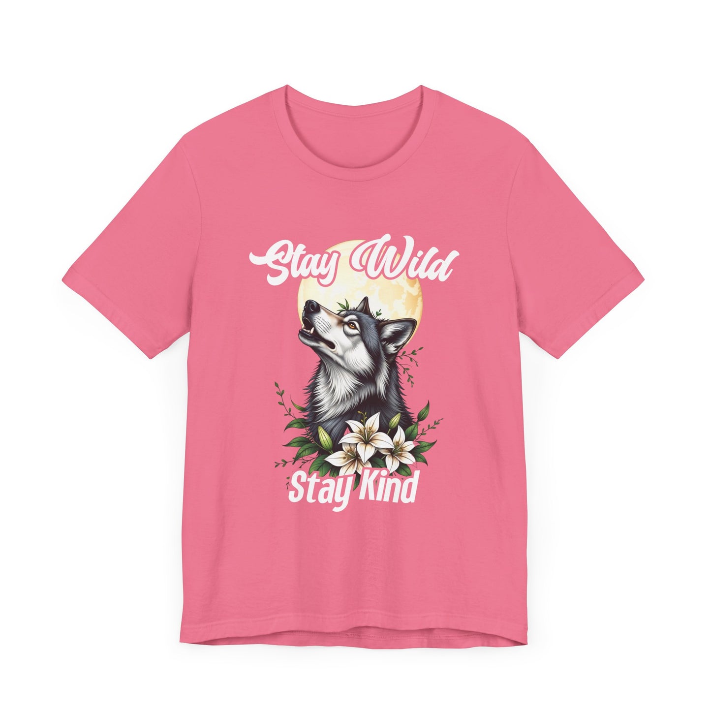 Stay Wild Stay Kind Wolf T-Shirt – Moon and Flower Nature Graphic
