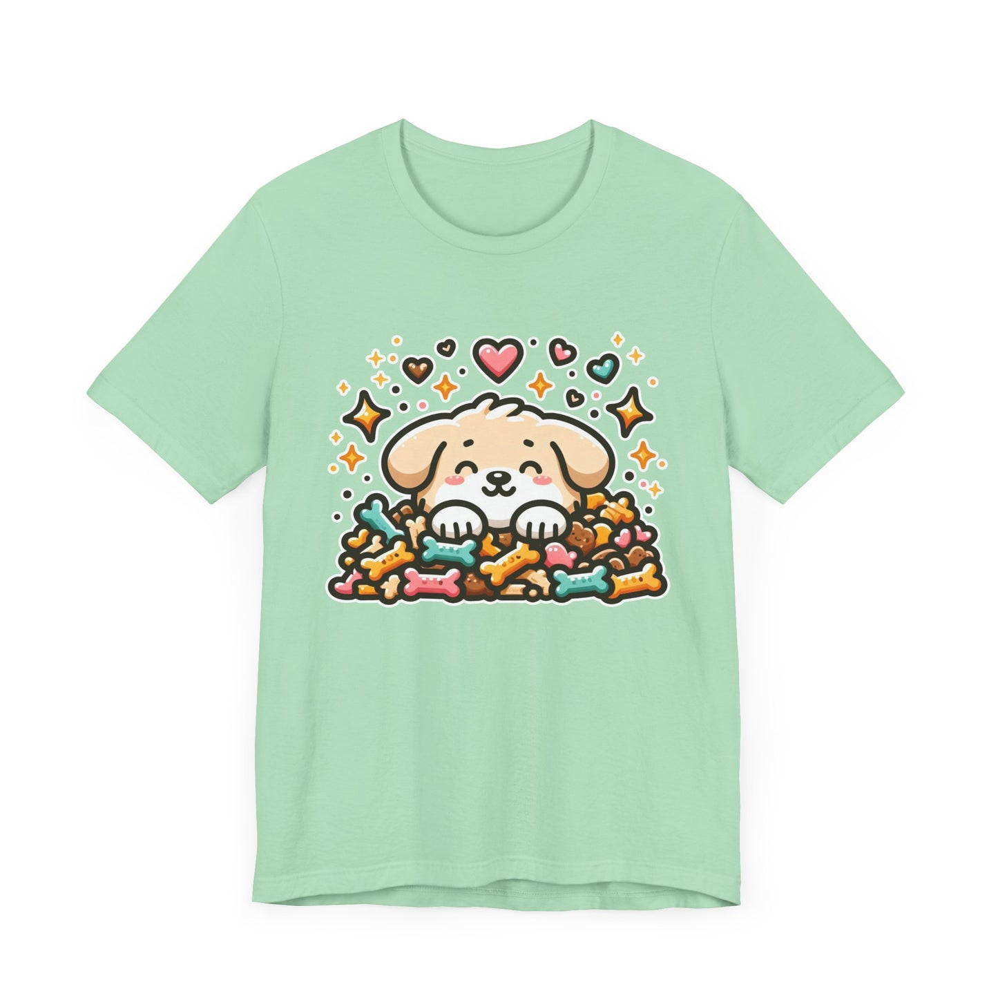 Puppy Face & Paw on a Pile of Treats | Stars & Hearts Reaction Graphic T-Shirt