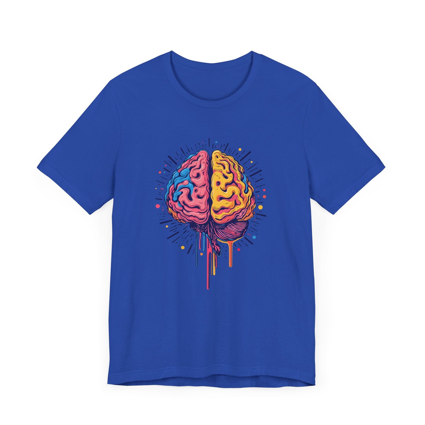 Colorful Vibrant Brain with Dripping Paint and Radiant Energy Lines Graphic T-Shirt