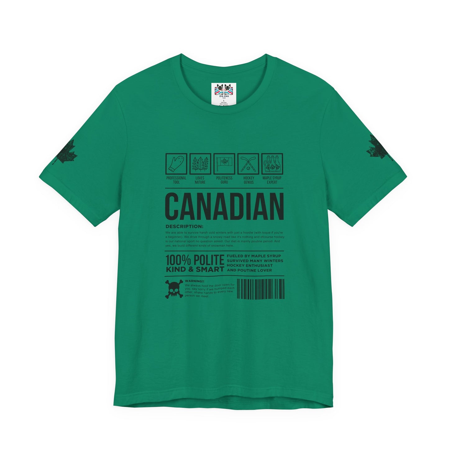 Canadian Traits Nutrition Facts - Black Print T-Shirt