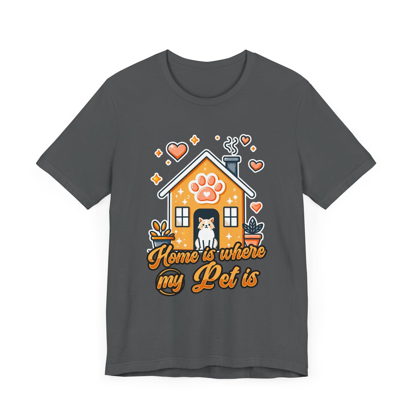 Home is Where My Pet Is | Dog at Dog House with Stars & Hearts T-Shirt