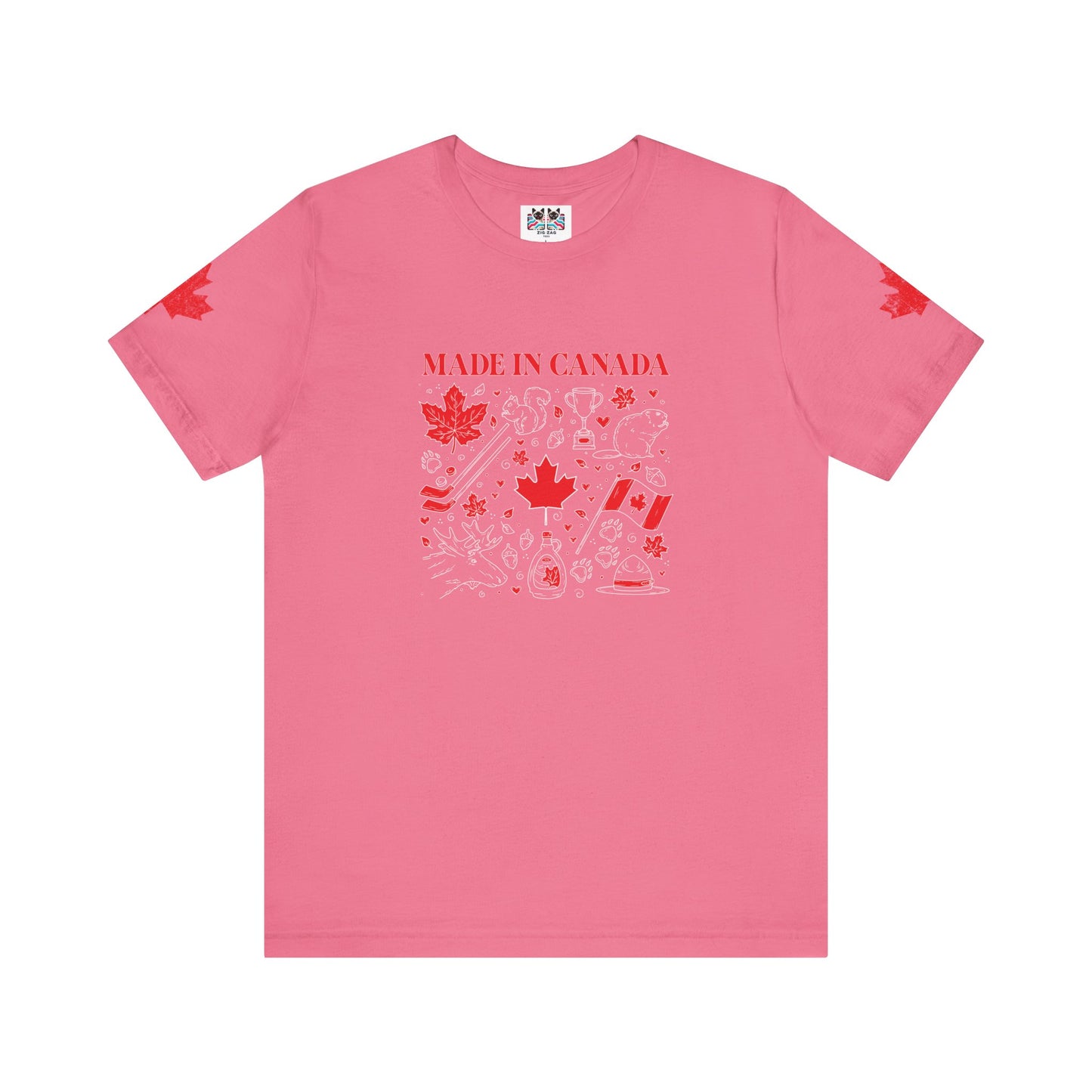 Made In Canada Iconic Symbols - Red & White outline Print T-Shirt
