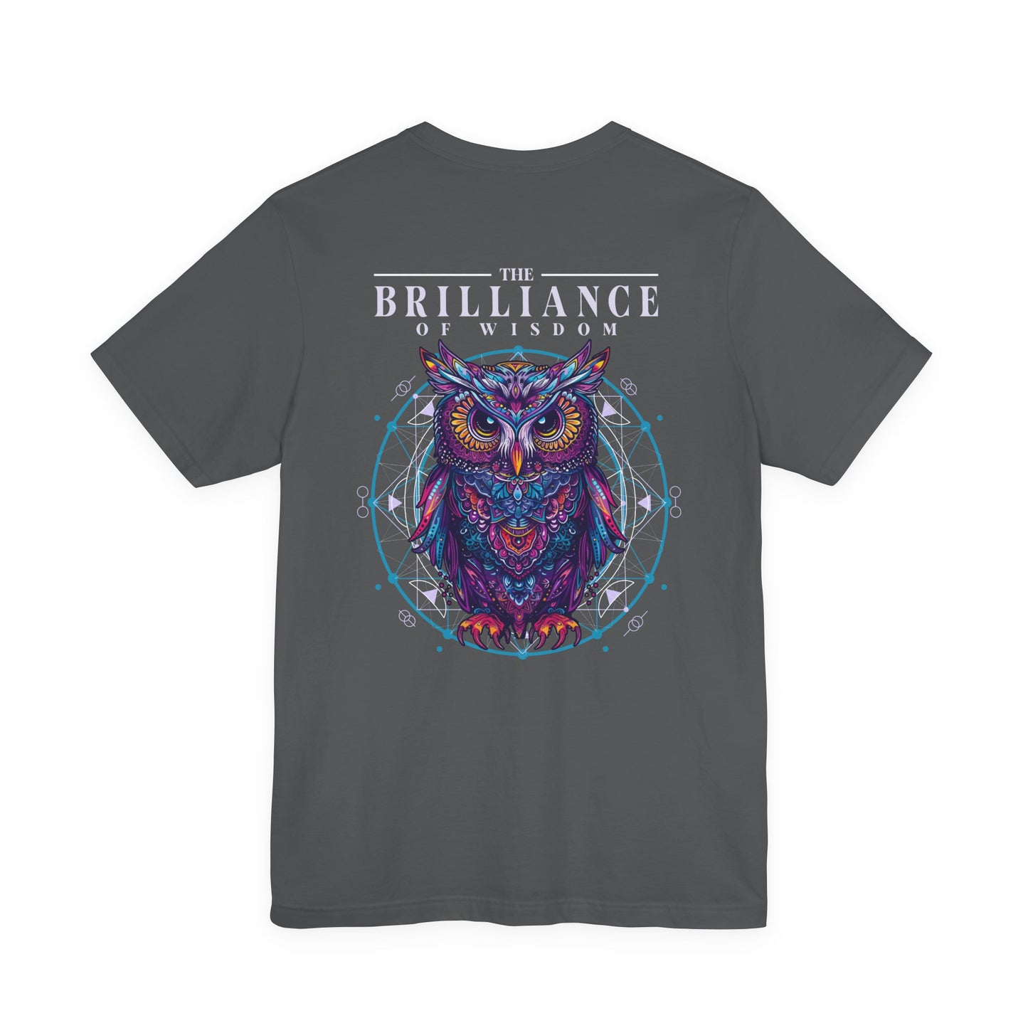 The Brilliance of Wisdom T-Shirt – Vibrant Owl with Geometric Art