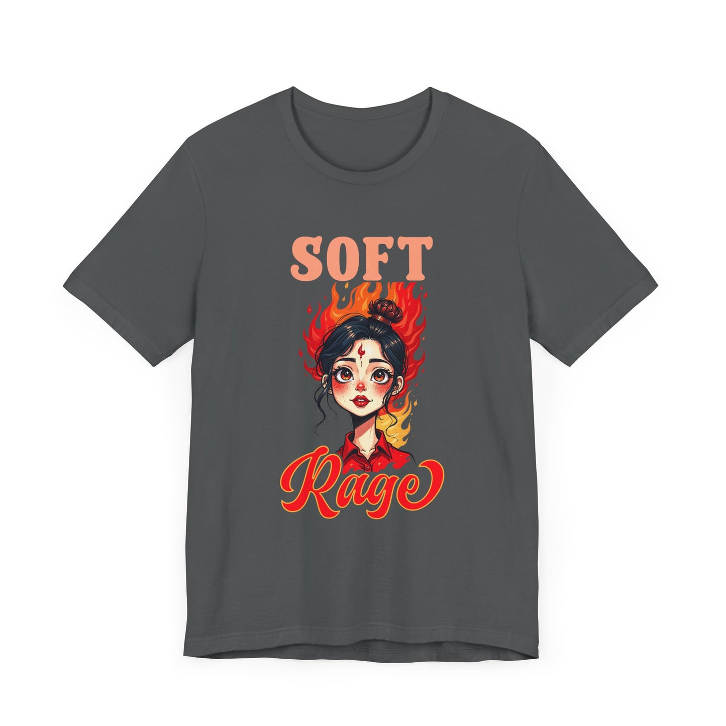 Soft Rage – Emotional Woman with Fiery Background Graphic T-Shirt