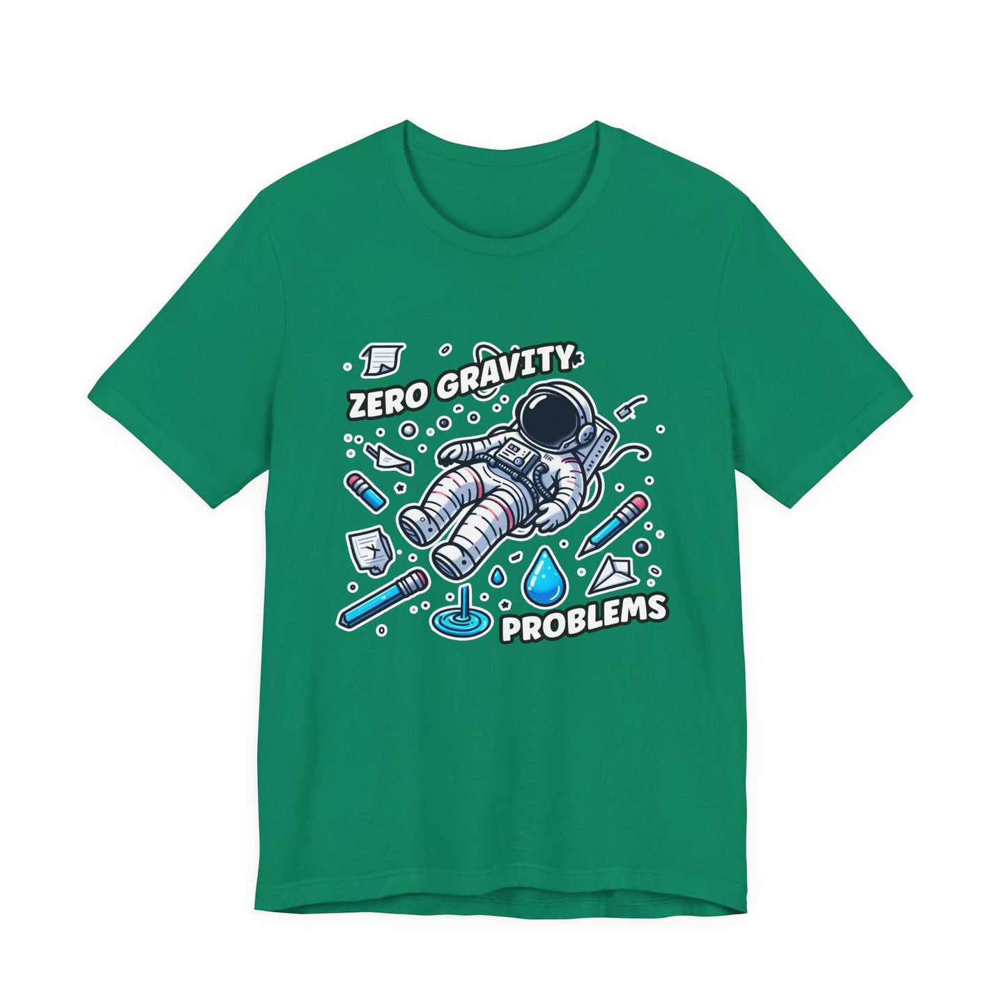 Zero Gravity Problems Astronaut Tshirt – Floating in Space with Everyday Objects