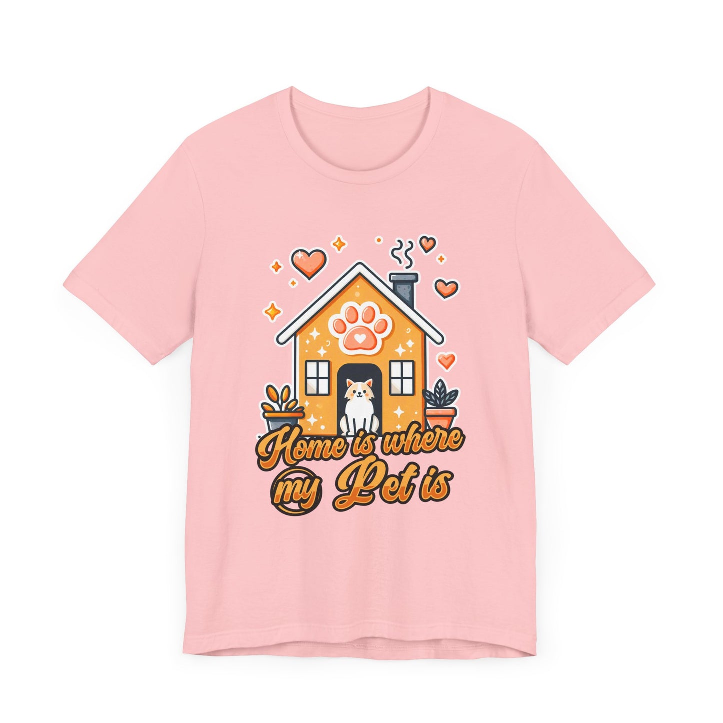 Home is Where My Pet Is | Dog at Dog House with Stars & Hearts T-Shirt