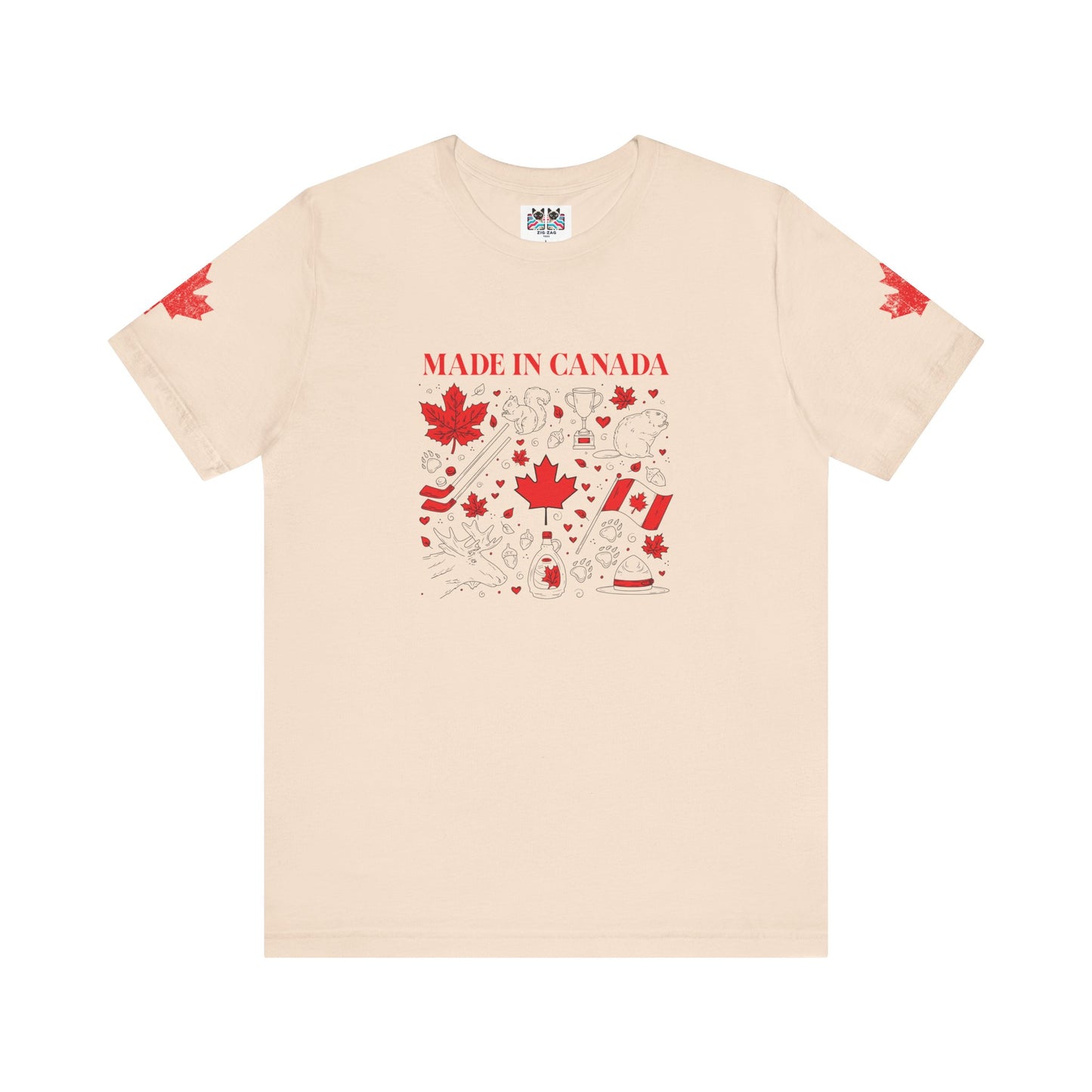 Made In Canada Iconic Symbols - Red & Black outline Print T-Shirt