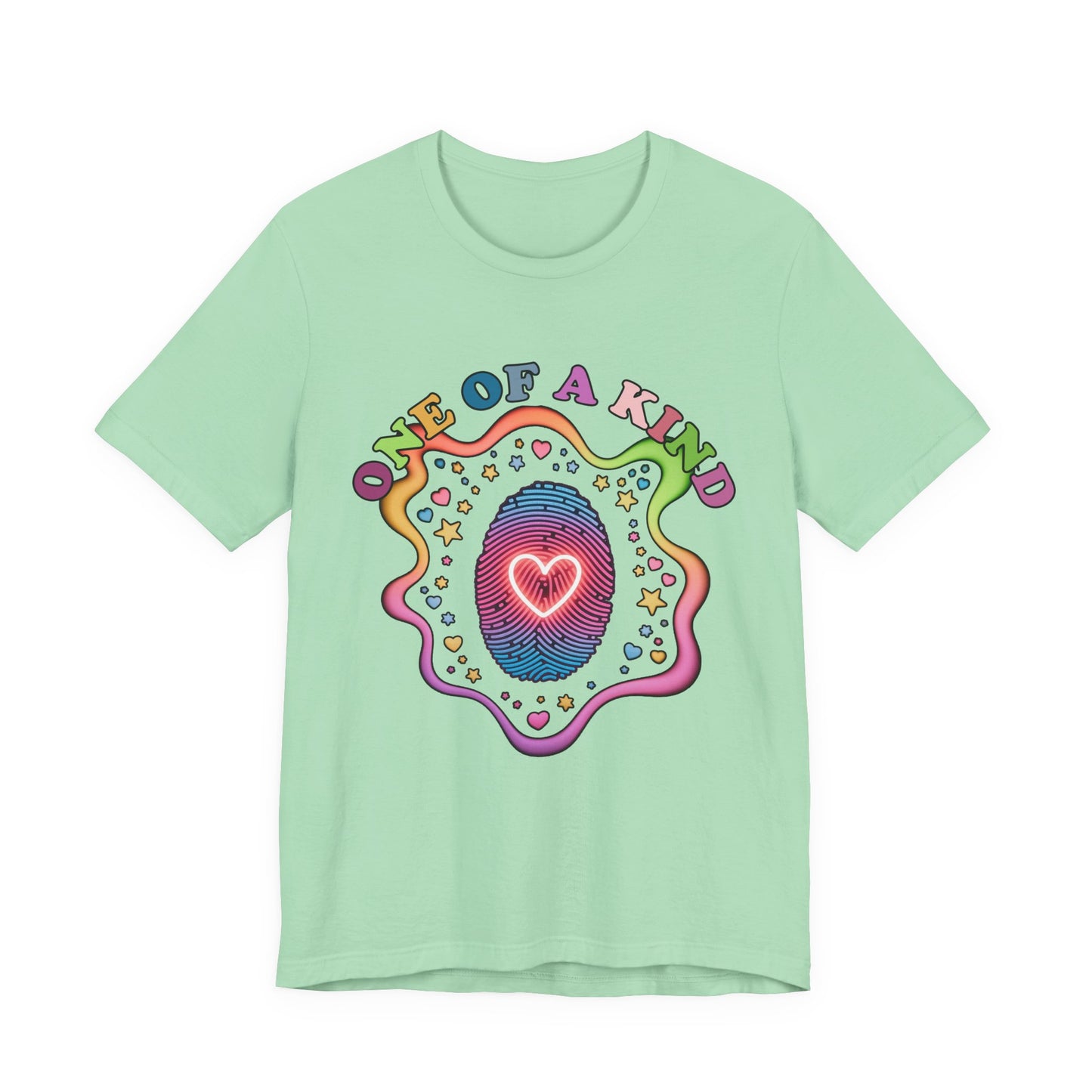 One of a Kind – Embrace Your Uniqueness Colorful Abstract Embryo with Fingerprint & Glowing Heart Graphic T-Shirt