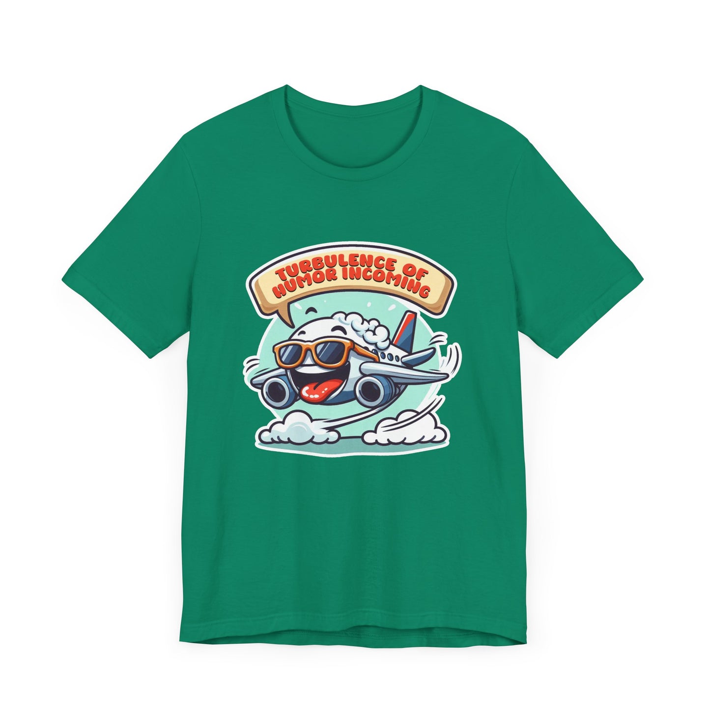 Turbulence of Humor Coming | Flight Landing with Smiling Face & Sunglasses Graphic T-Shirt
