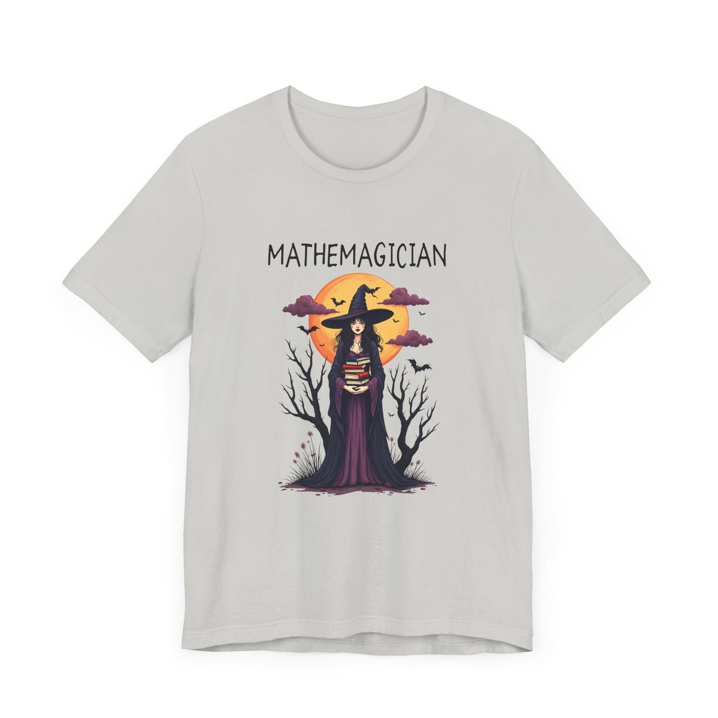 Enchanted Math Magician Tee – Witch with Books and Bats