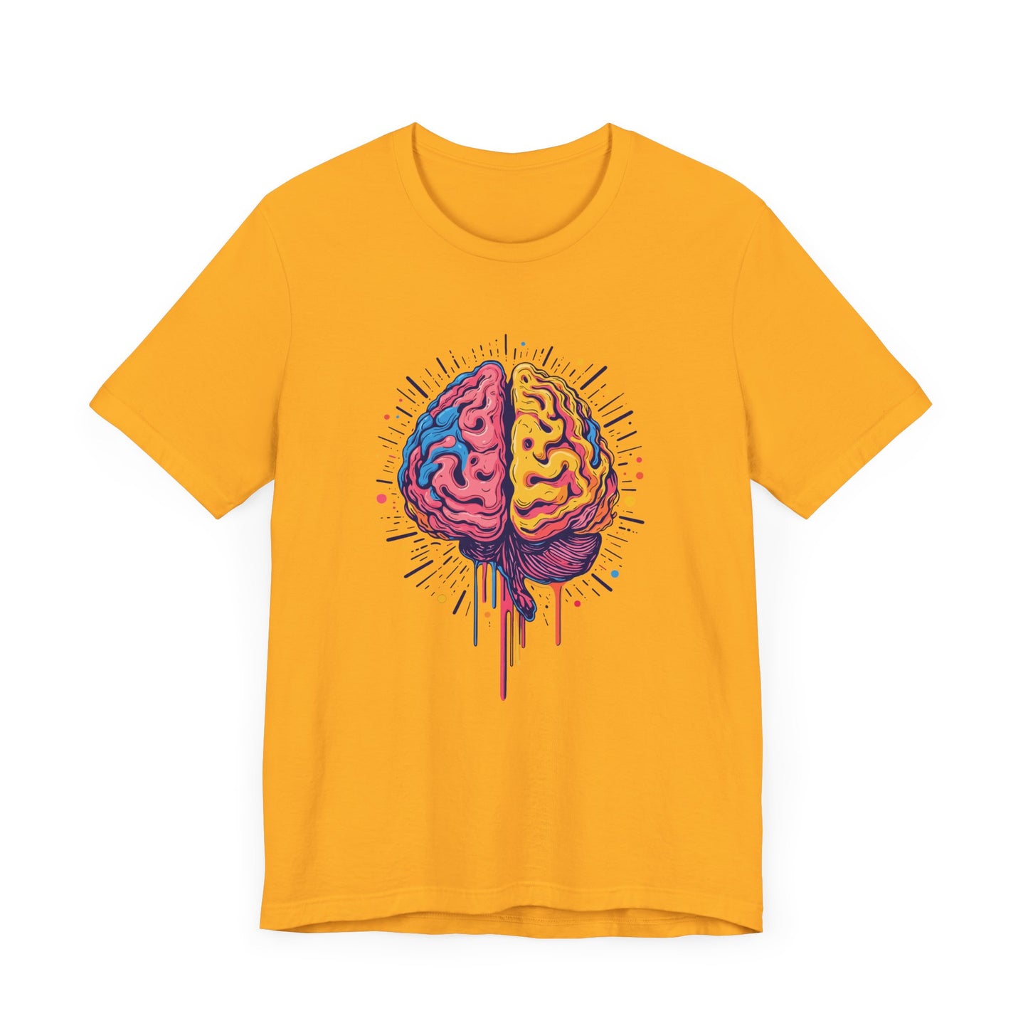 Colorful Vibrant Brain with Dripping Paint and Radiant Energy Lines Graphic T-Shirt