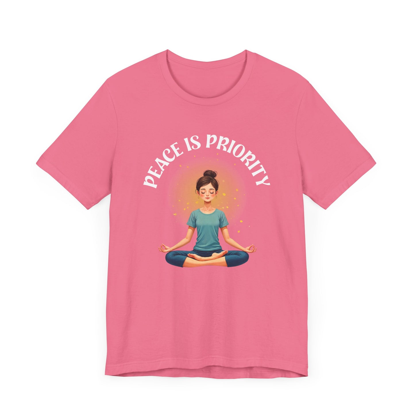 Peace Is Priority – Meditating Woman with Glowing Aura Graphic T-Shirt