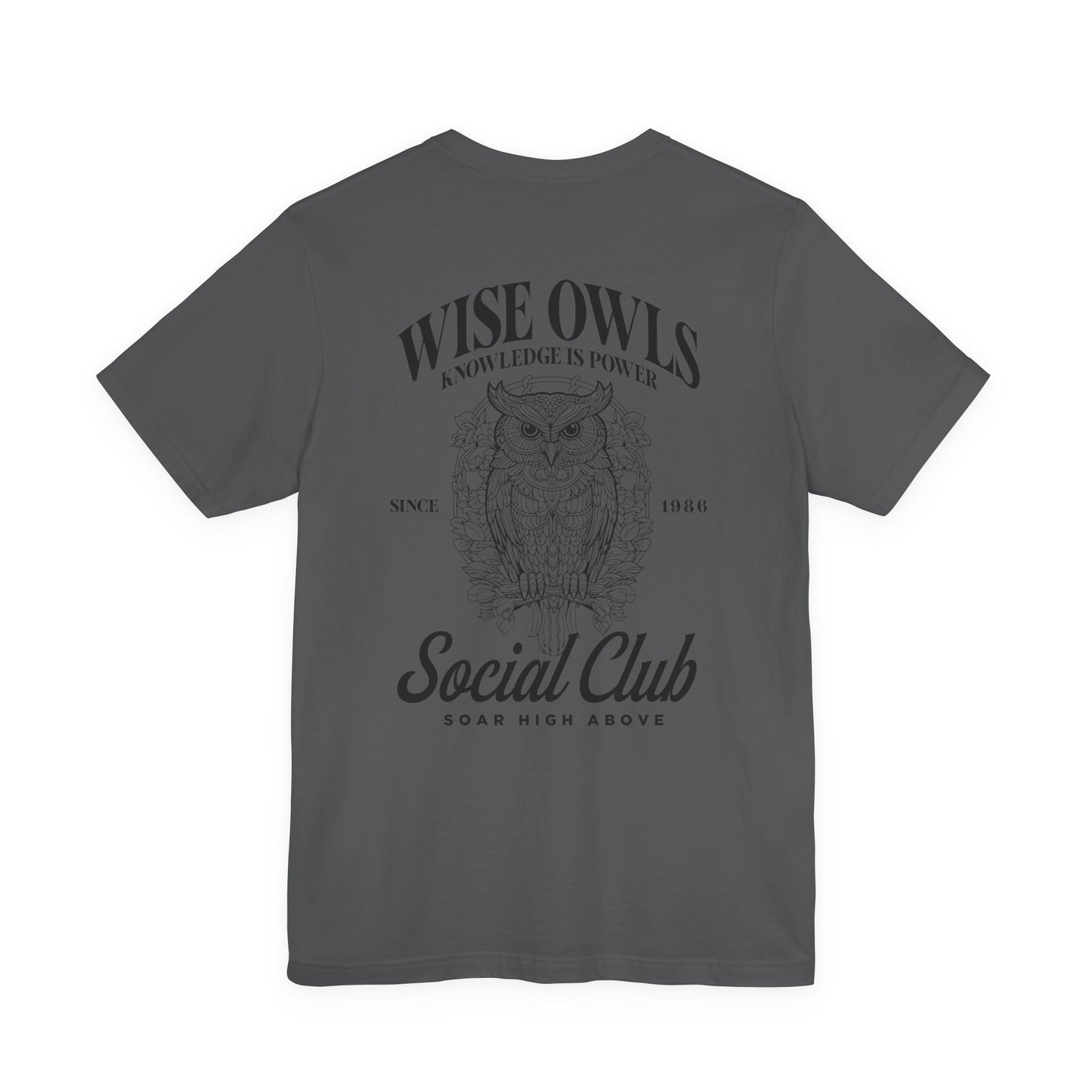 Wise Owl Social Club T-Shirt – Calm Owl on Branch with Empowering Text