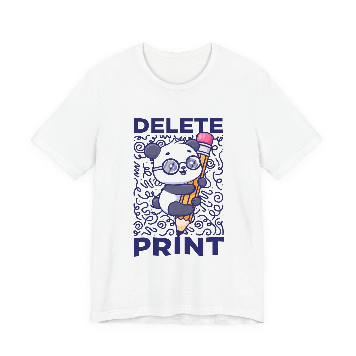 Delete Print T-Shirt – Cute Puppy Hugging Giant Pencil Graphic Tee