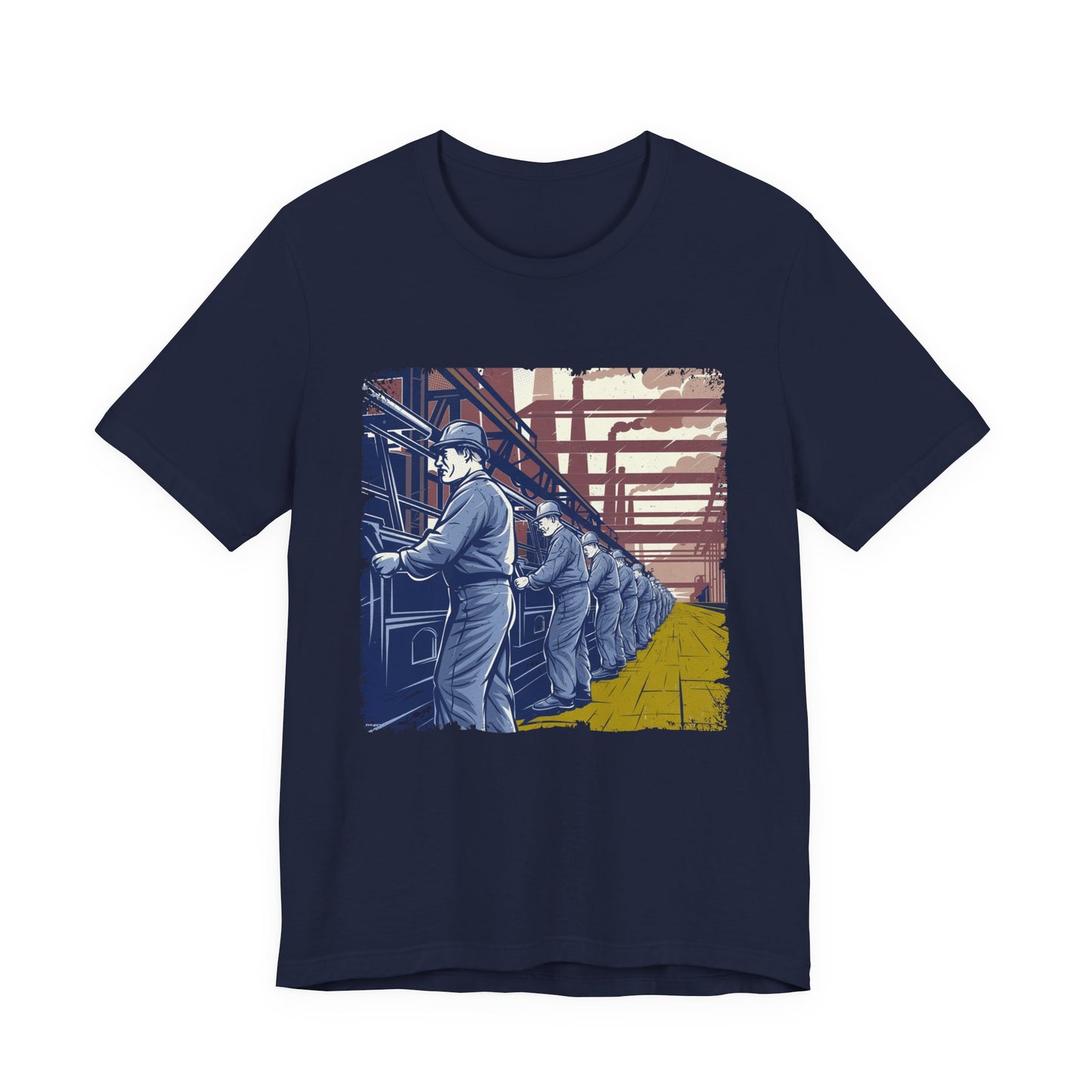 Factory Life, 1800s Edition Tshirt – Assembly Line Workers and Historic Factory Scene