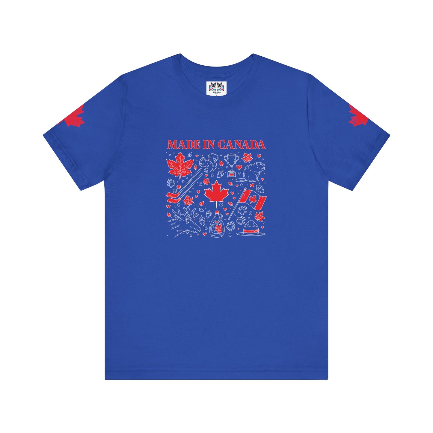Made In Canada Iconic Symbols - Red & White outline Print T-Shirt