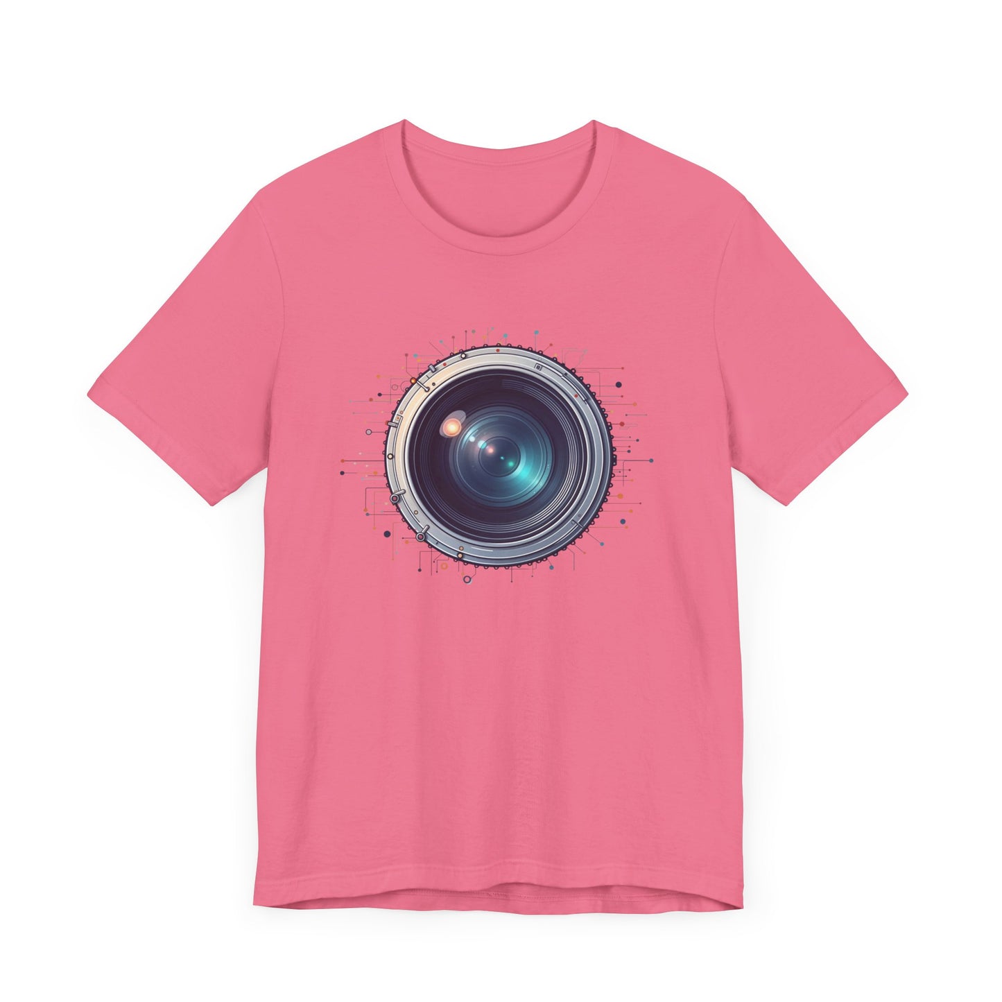 Focus Mode – Large Camera Lens with Radiant Lines & Color Splash Graphic T-Shirt
