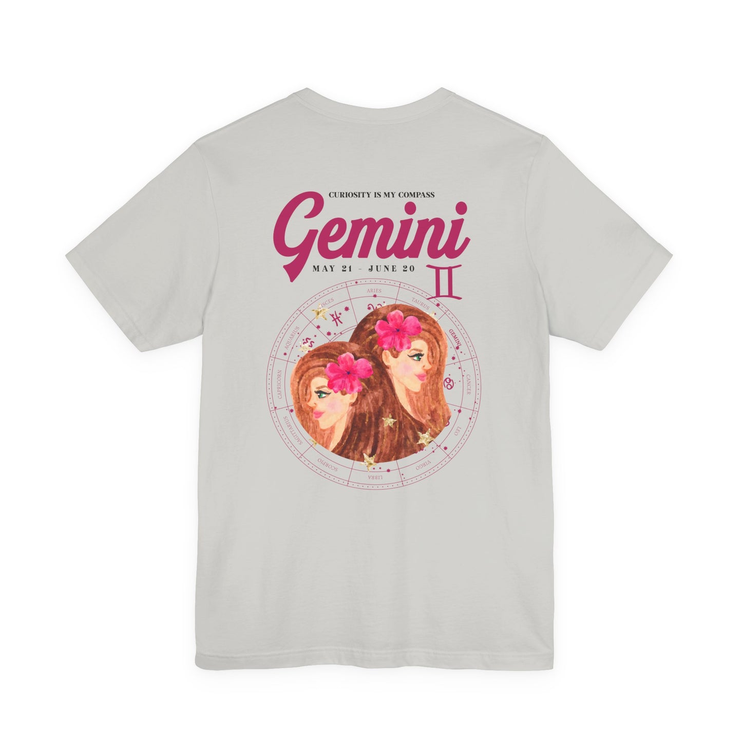 Gemini Curiosity Compass T-Shirt – Zodiac Twins with Astrological Wheel