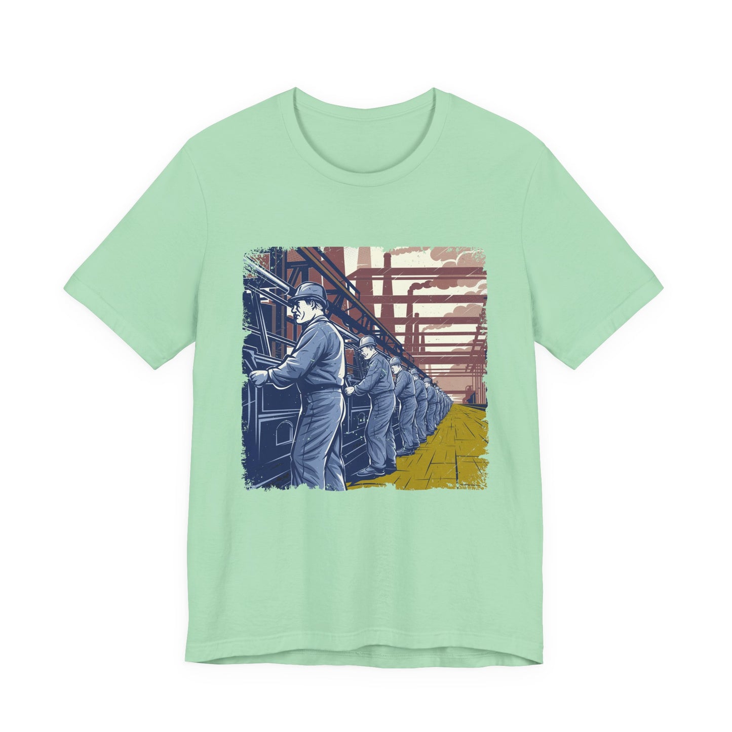 Factory Life, 1800s Edition Tshirt – Assembly Line Workers and Historic Factory Scene