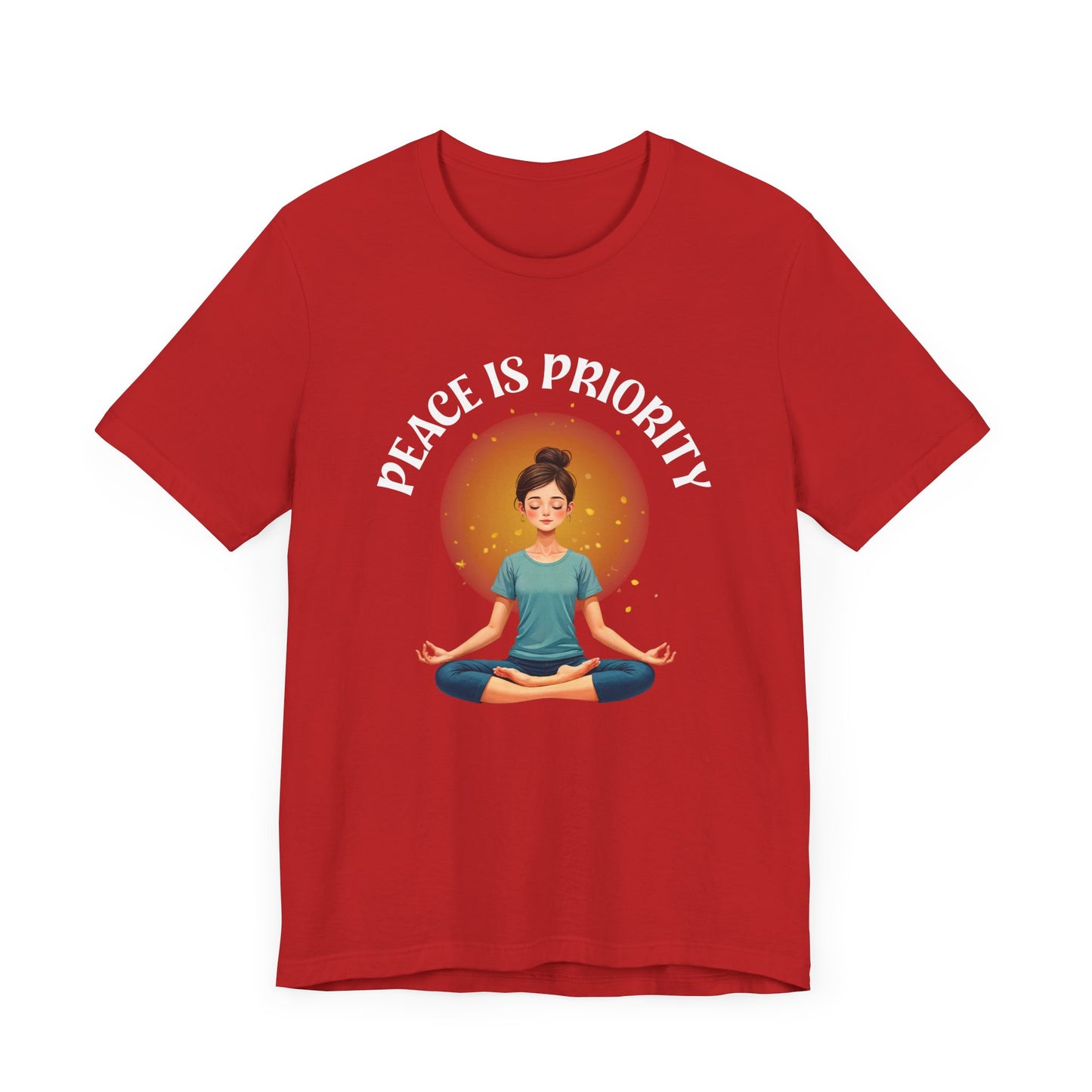 Peace Is Priority – Meditating Woman with Glowing Aura Graphic T-Shirt