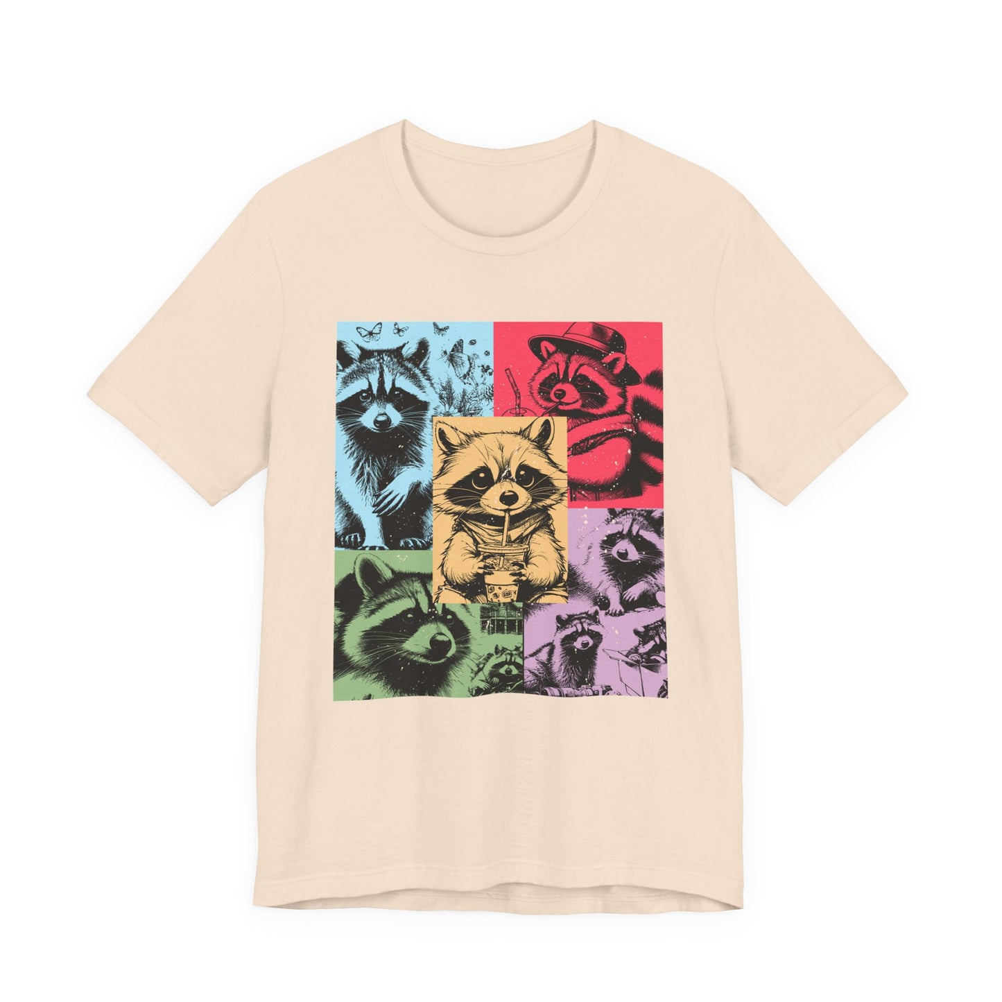 Colorful Raccoons T-Shirt – Playful Multi-Color Raccoons with Sipping Raccoon Graphic