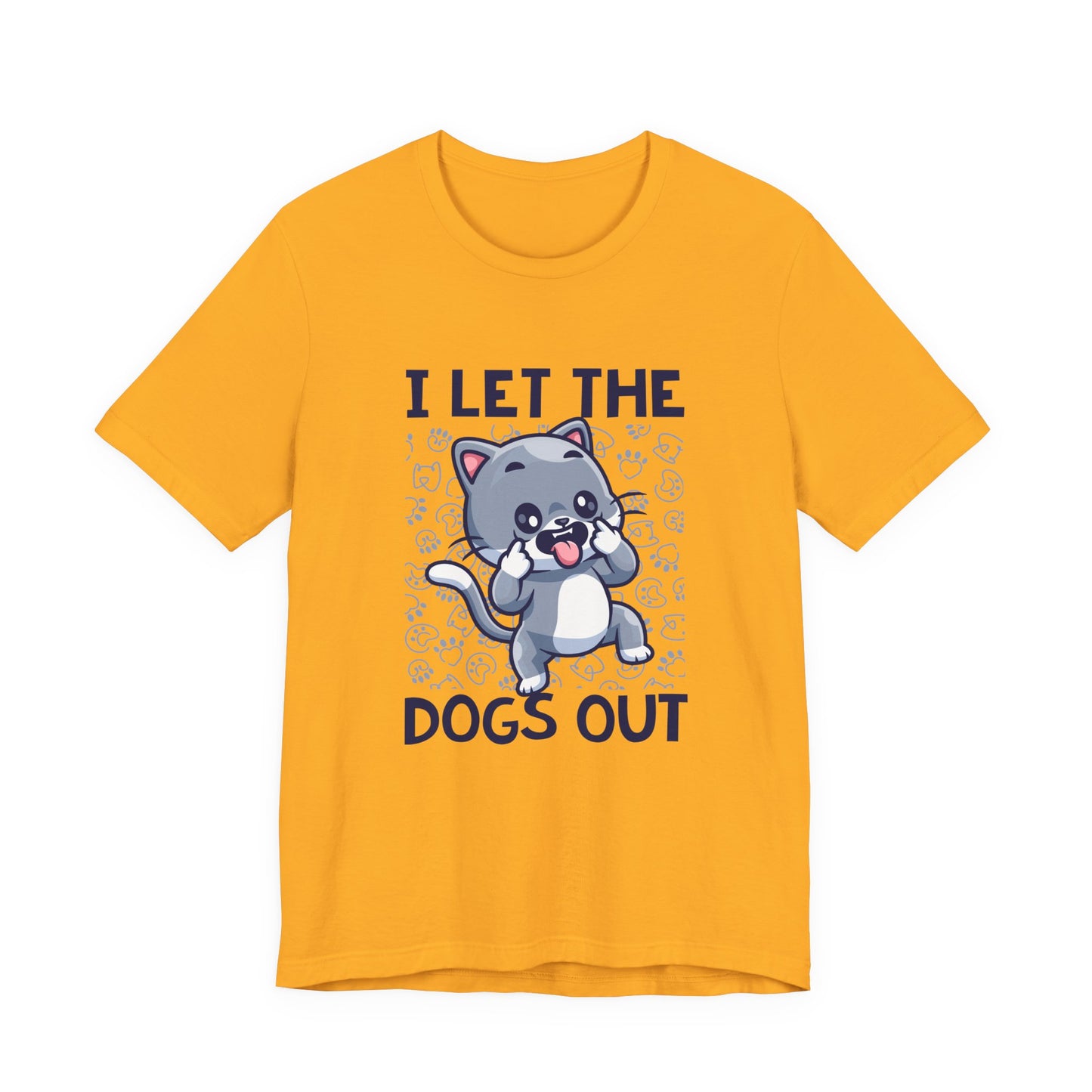 I Let the Dogs Out T-Shirt – Teasing Cat with Paw Prints Graphic Tee