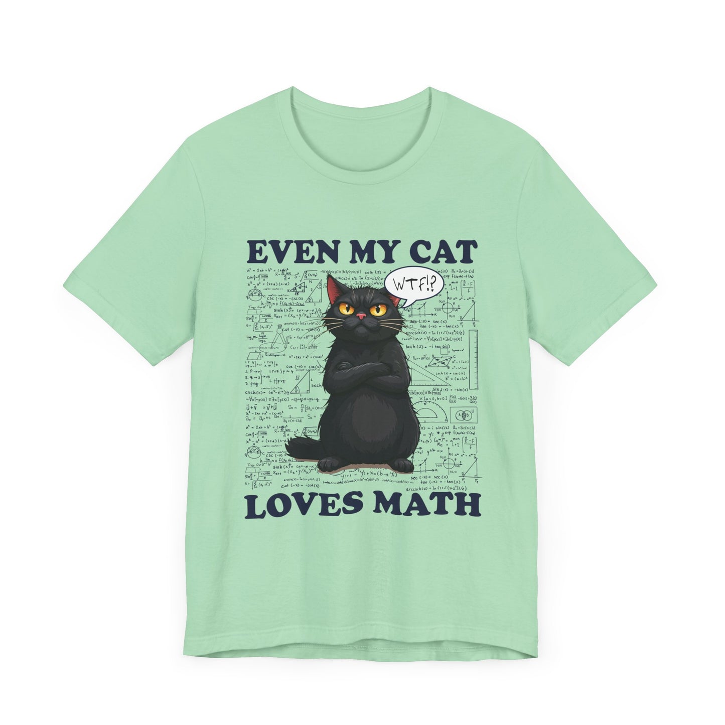 Even My Cat Loves Math T-Shirt – Funny Cat and Math Equations Graphic Tee