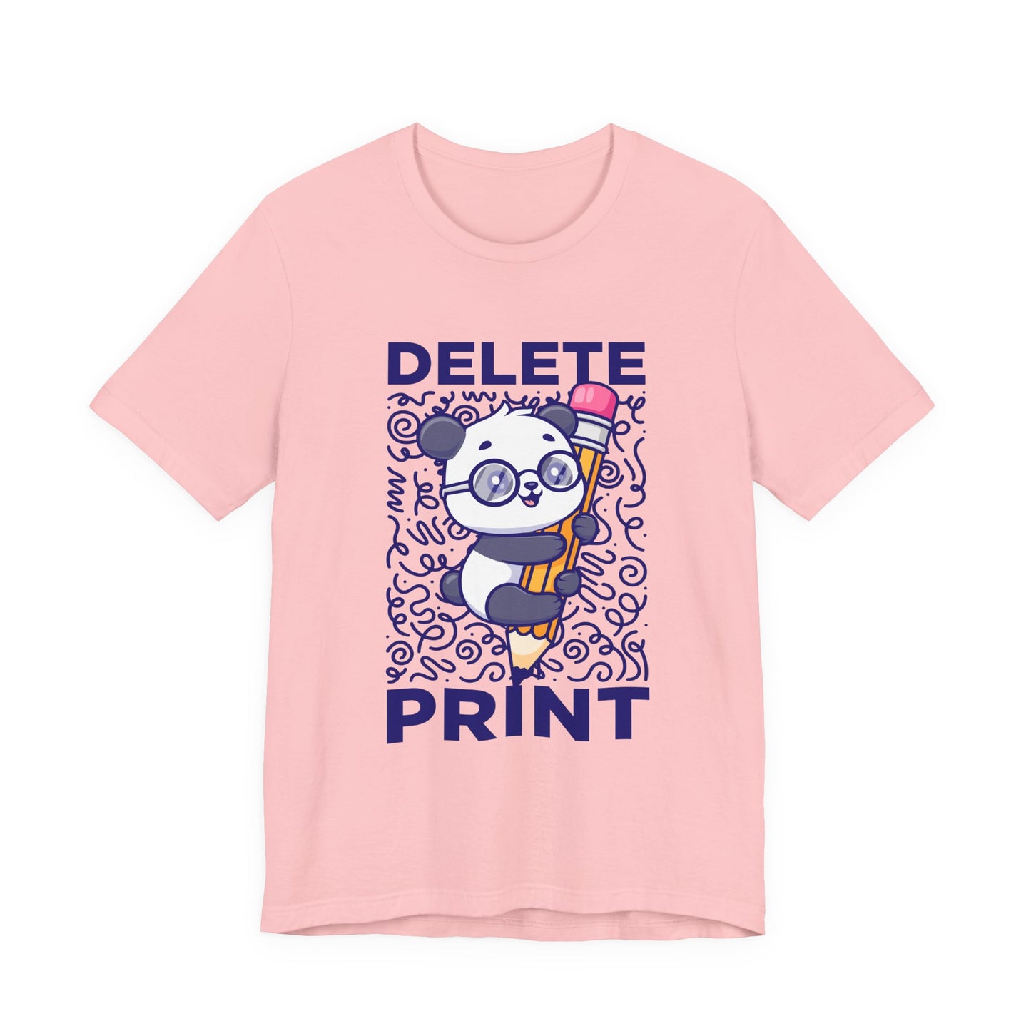 Delete Print T-Shirt – Cute Puppy Hugging Giant Pencil Graphic Tee
