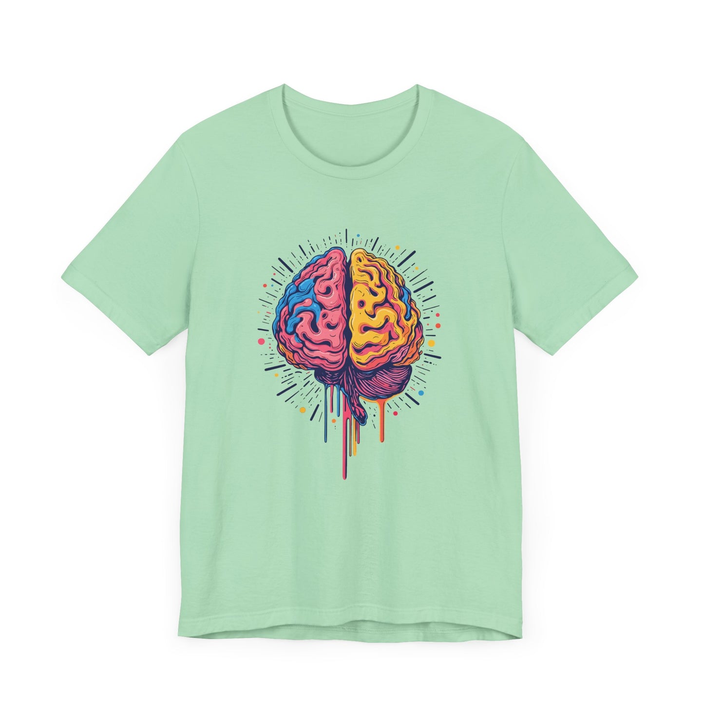 Colorful Vibrant Brain with Dripping Paint and Radiant Energy Lines Graphic T-Shirt