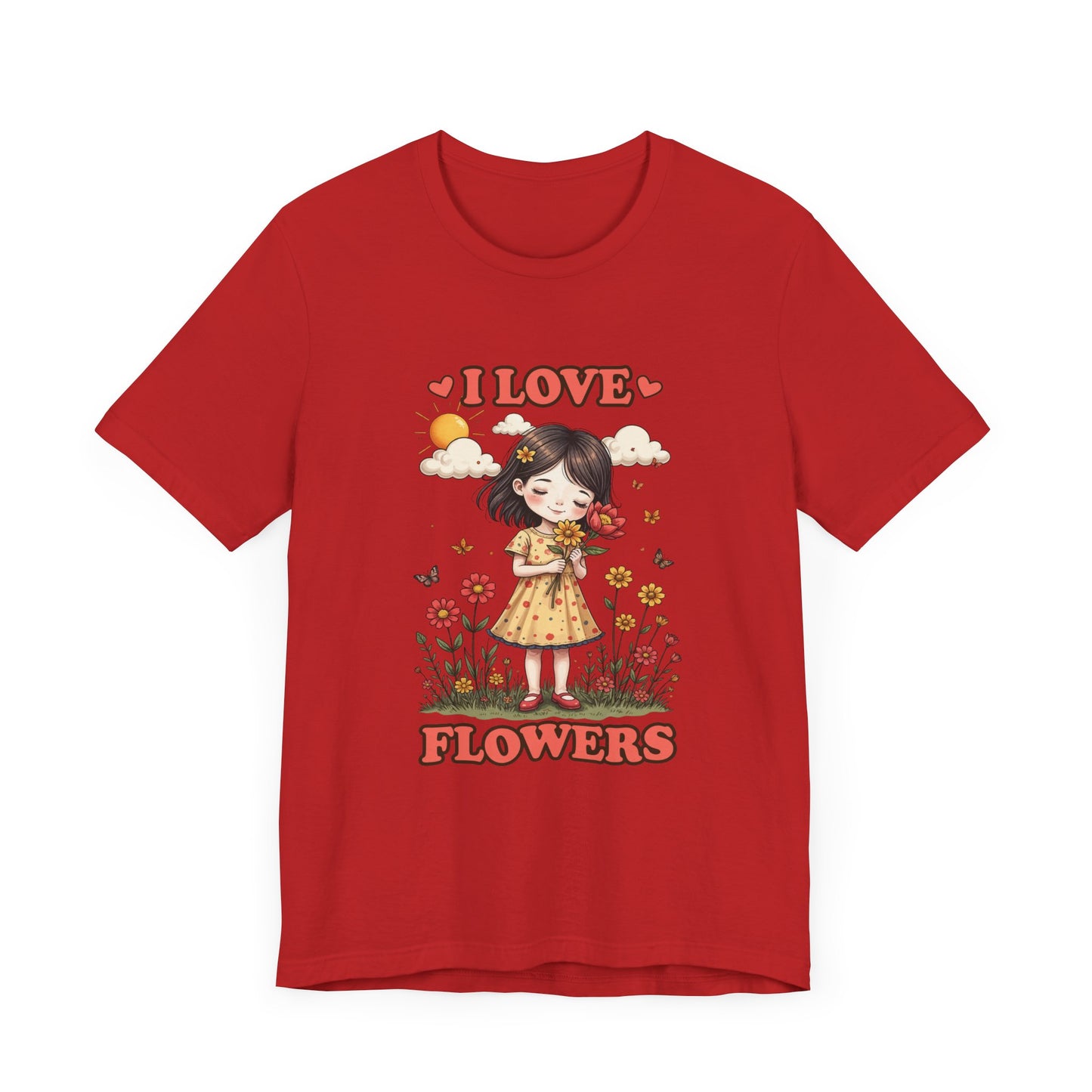 I Love Flowers T-Shirt – Cute Girl and Floral Garden Graphic Tee