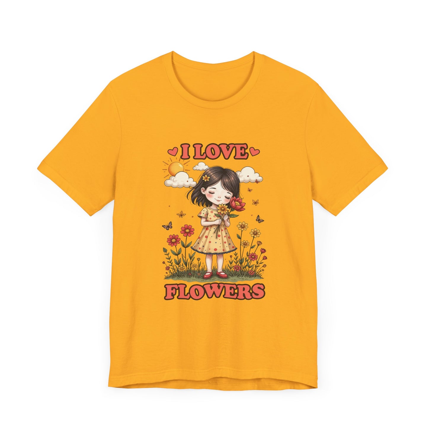 I Love Flowers T-Shirt – Cute Girl and Floral Garden Graphic Tee