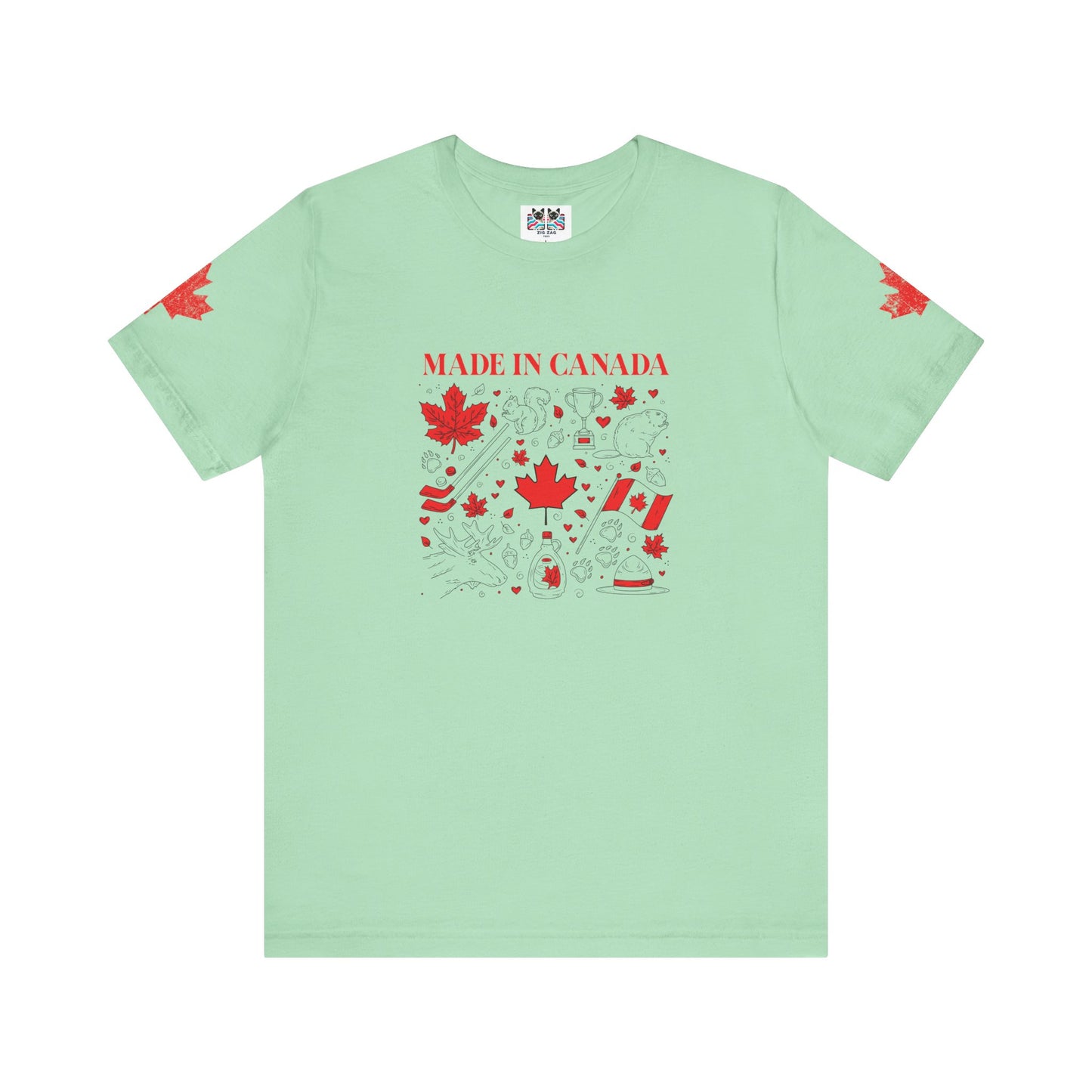 Made In Canada Iconic Symbols - Red & Black outline Print T-Shirt