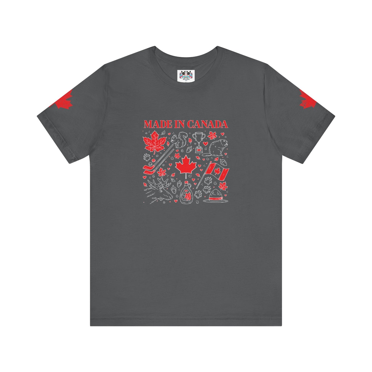 Made In Canada Iconic Symbols - Red & White outline Print T-Shirt
