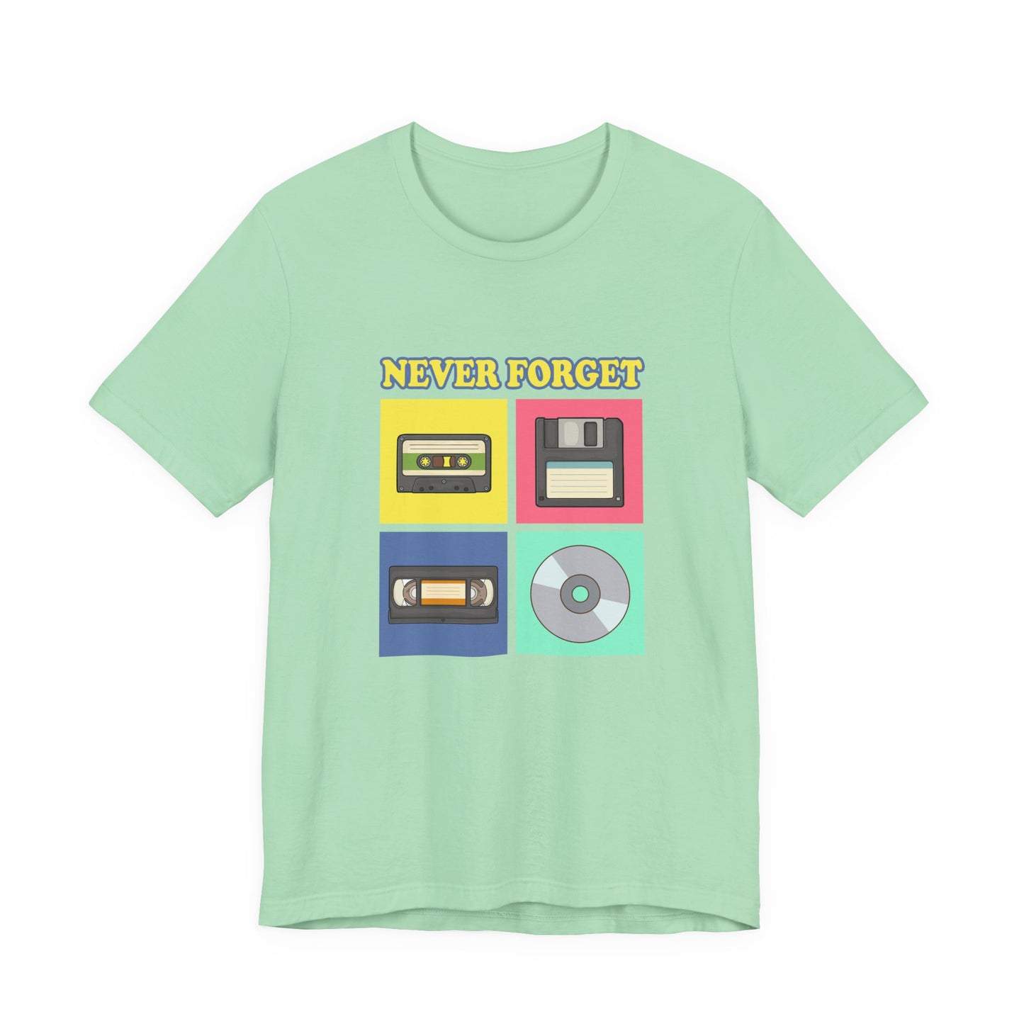 Never Forget Retro Media Tshirt Floppy Disk Cassette Tape Recorder CD Graphic
