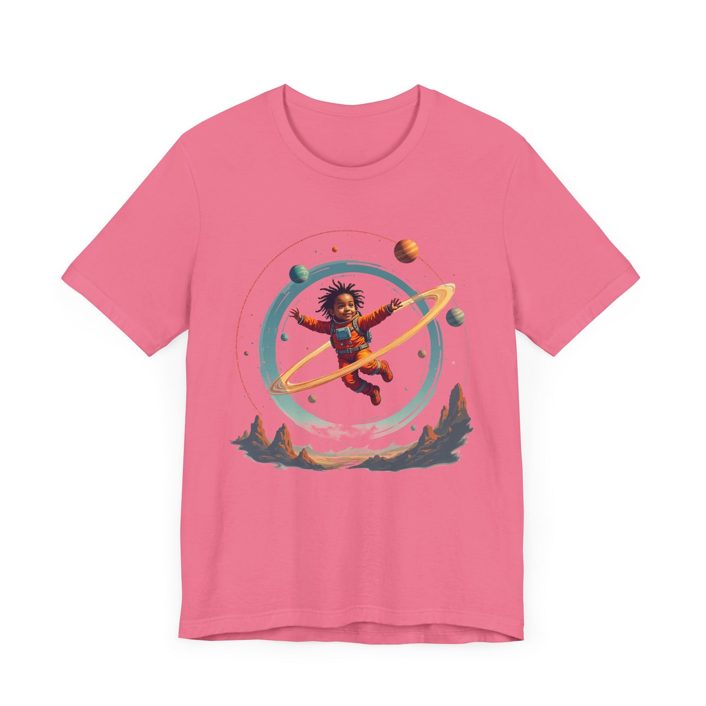 Toddler Flying in Spacesuit with Revolving Planets Space Adventure Graphic T-Shirt